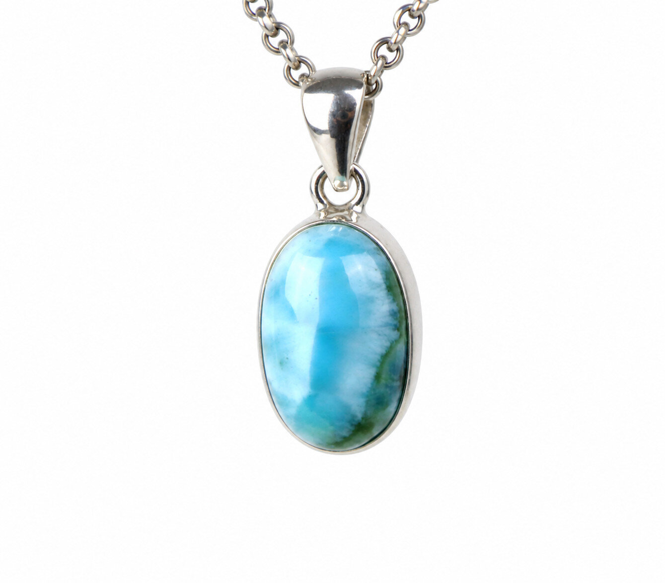 Natural Deep Blue Larimar .925 Sterling Silver Pendant 25mm