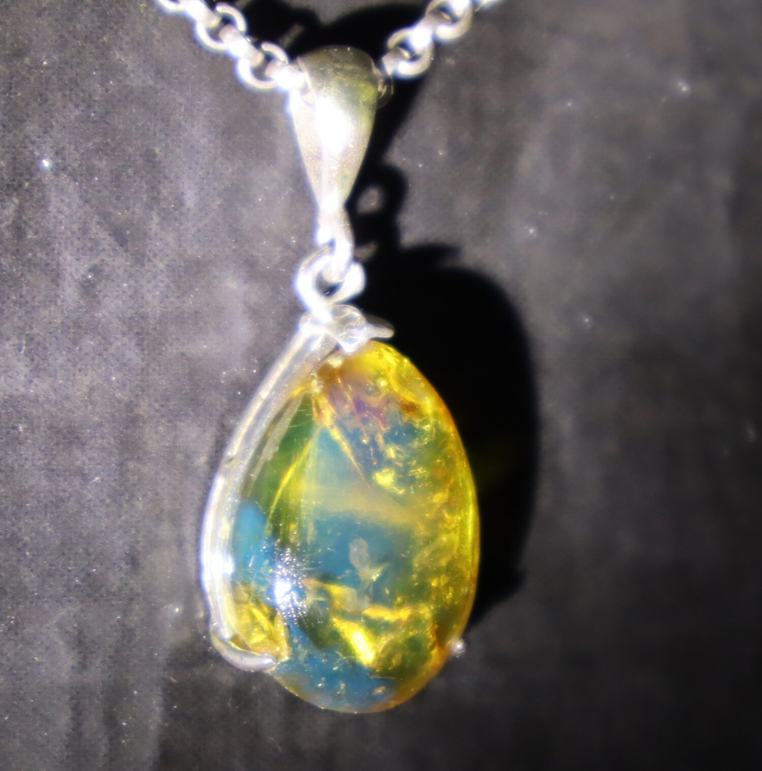Exquisite Natural Clear Light Blue Amber .925 Sterling Silver Pendant 35mm – photo 9